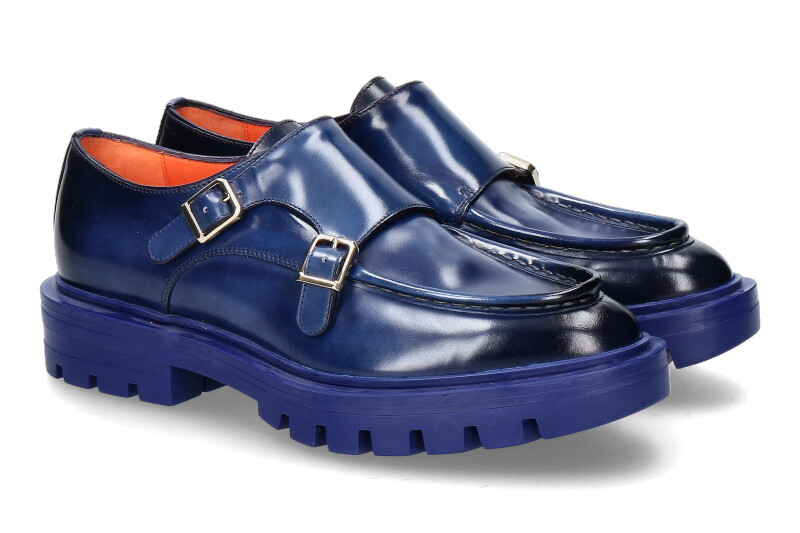 Santoni monk LEATHER BLU