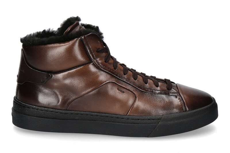 Santoni Mid-Cut sneaker lined NAPPA ANTIC BROWN