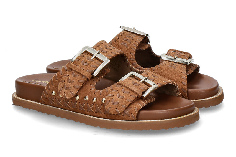 Coral blue mule leather mule ethnic brown