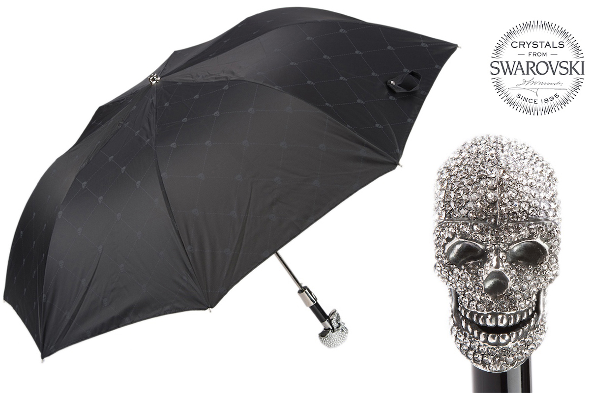 Pasotti umbrella OXFORD TOTENKOPF SWAROVSKI SILBER