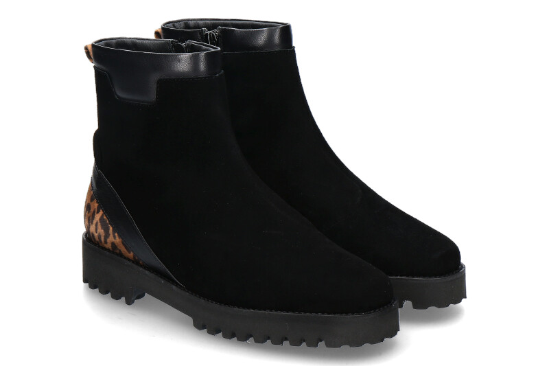 Mania ankle boots CAMOSCIO NERO LEOPARDINO