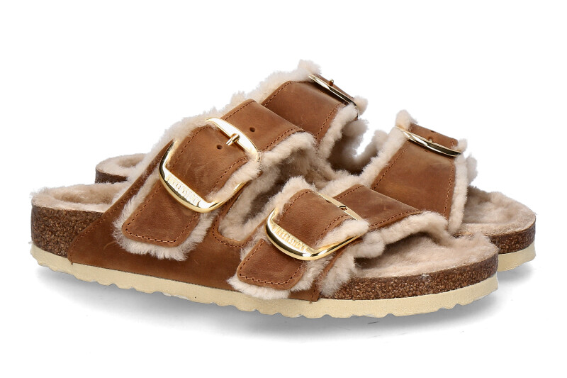 Birkenstock mules ARIZONA BIG BUCKLE SHEARLING SCHMAL- cognac