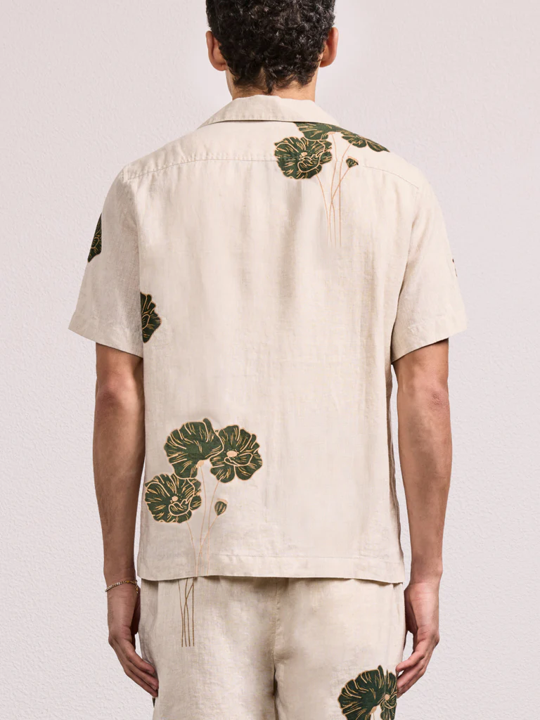 Frescobol Carioca men's shirt ROBERTO FLORAL PRINT- ecru/evergreen