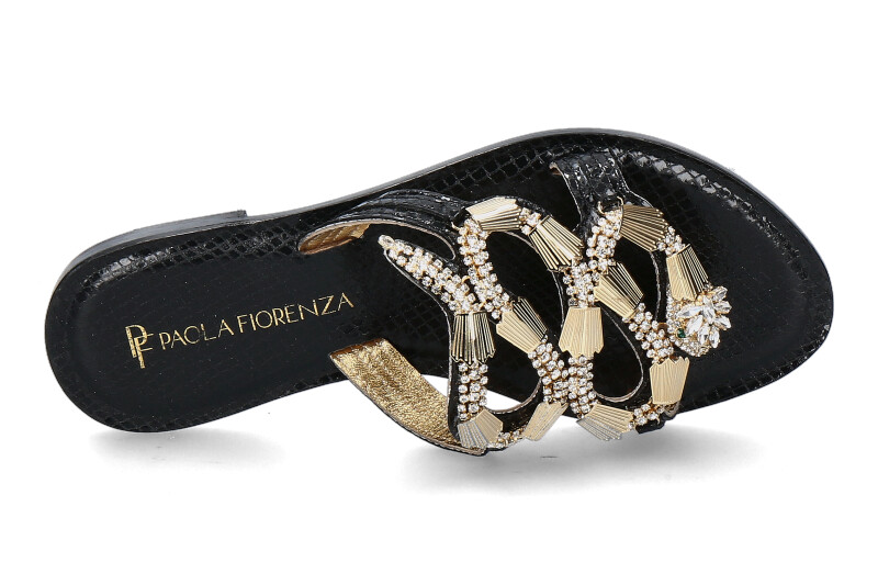 Paola Fiorenza Pantolette PELLE STAMPO COBRA nero snake gold