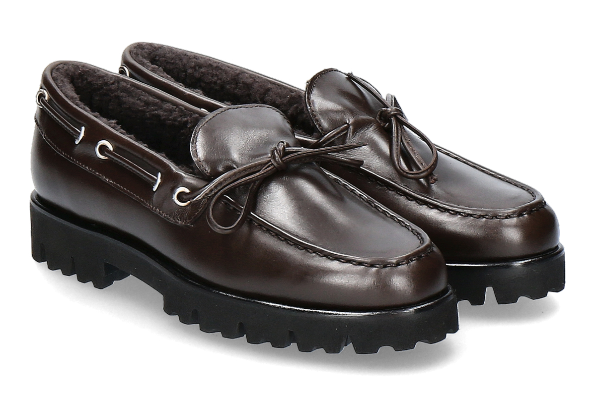 Unützer loafer, lined with calfskin and shearling—chocolate/dark brown