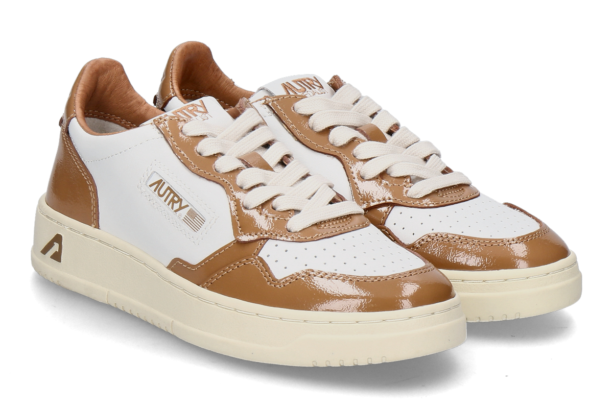 Autry women's sneaker MEDALIST LEATHER PATENT RT02- white/ brown sugar