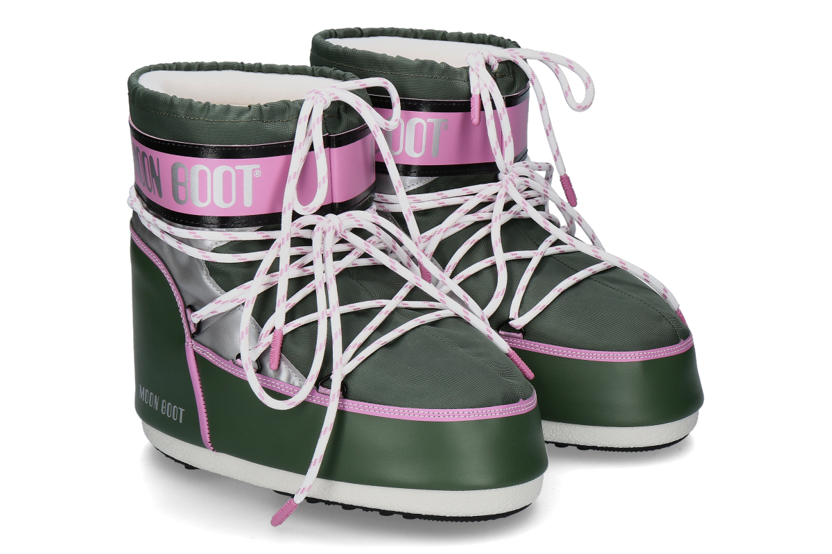 Moon Boot Women's Bootie ICON LOW SPACE RACING- multicolor/ forest green silver pink