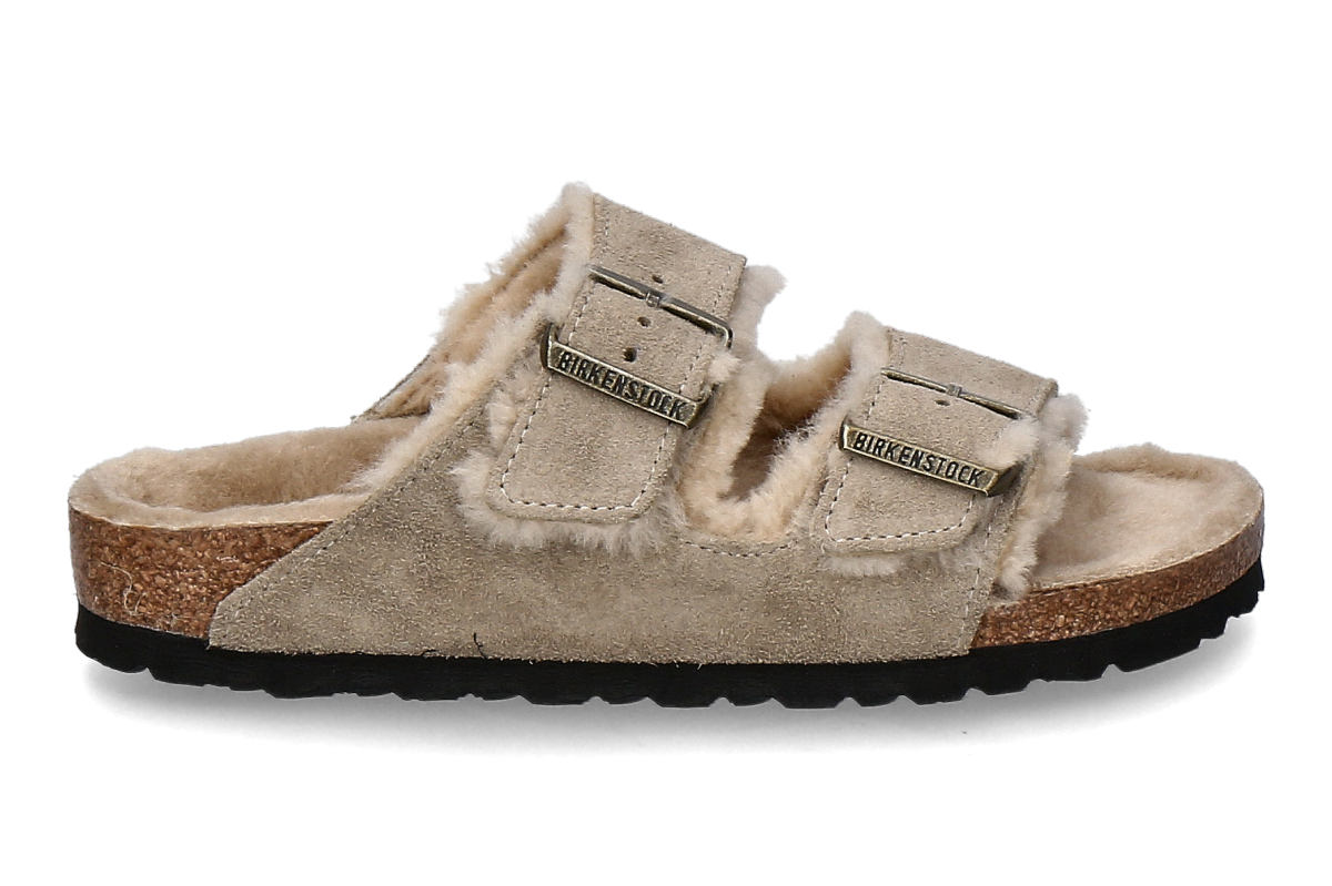  Birkenstock women's mules lined ARIZONA NARROW BIG BUCKLE- taupe/ beige