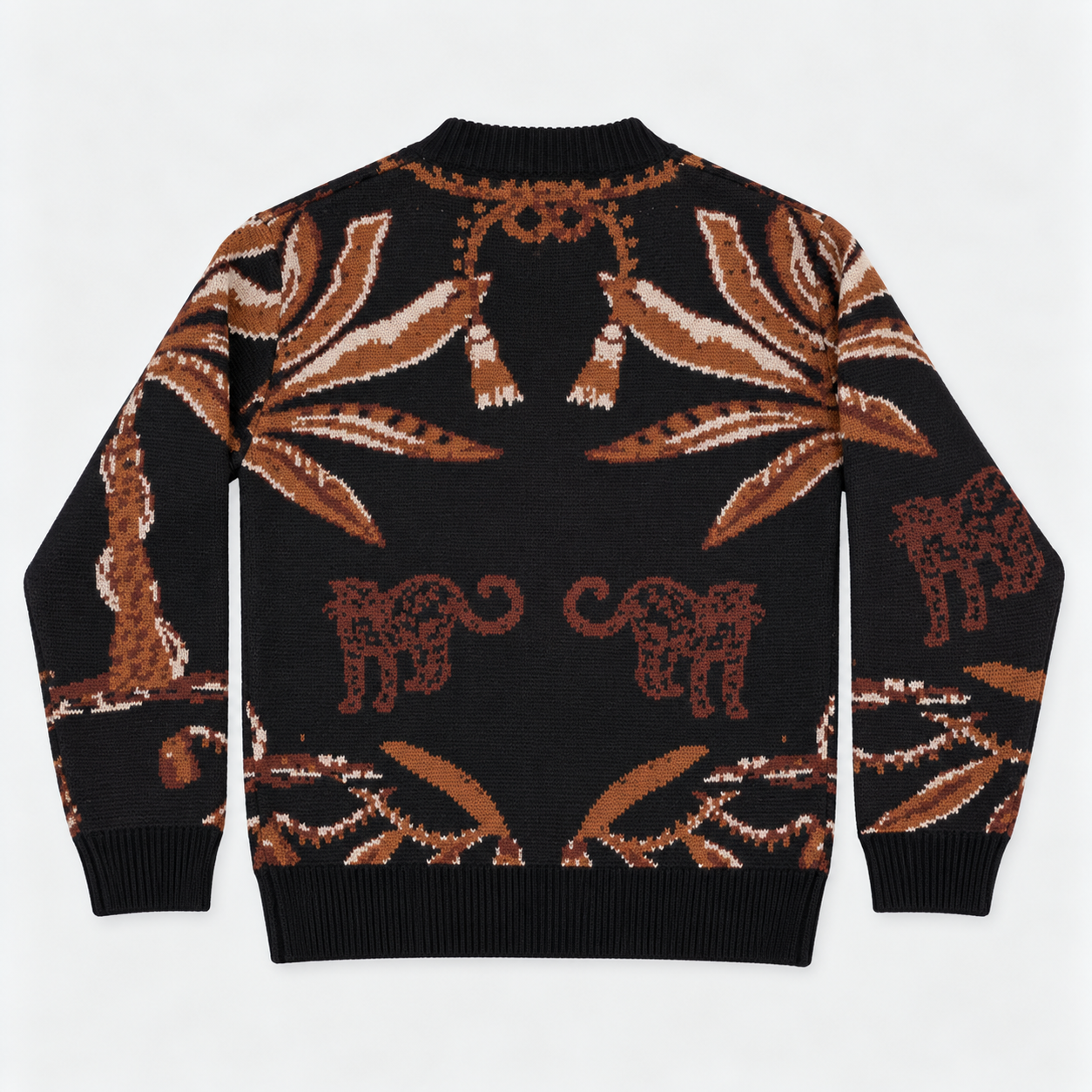 Dunkler Jacquard-Pullover mit Dschungelmotiv