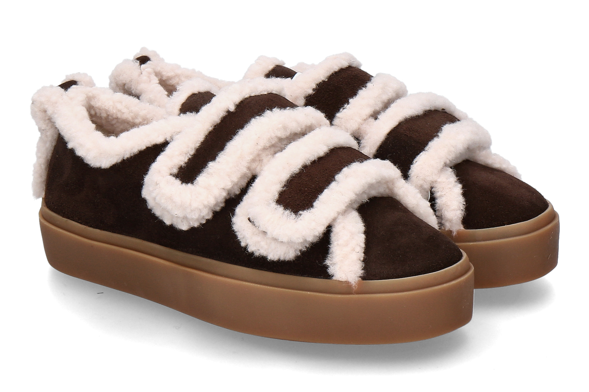 Inuikii women's- sneaker lined LOW VELCRO- dark brown