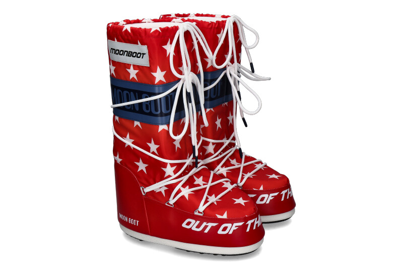 Moon Boot snow boot RETROBIKER WHITE STARS PRINT- white/ red