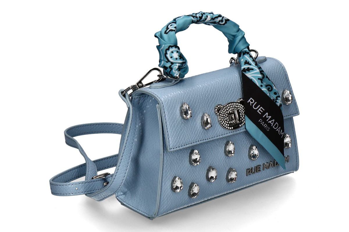 Rue Madam Handtasche MINI TEDDY STRASS- snake light blue
